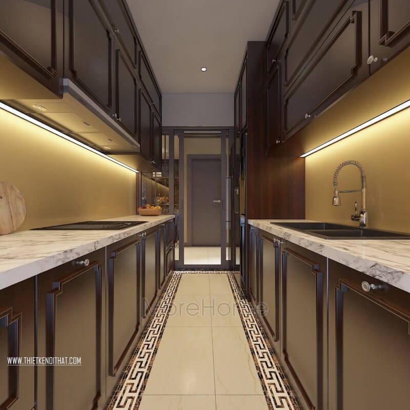 Thiết kế nội thất phòng bếp gỗ tự nhiên hiện đại, sang trọng