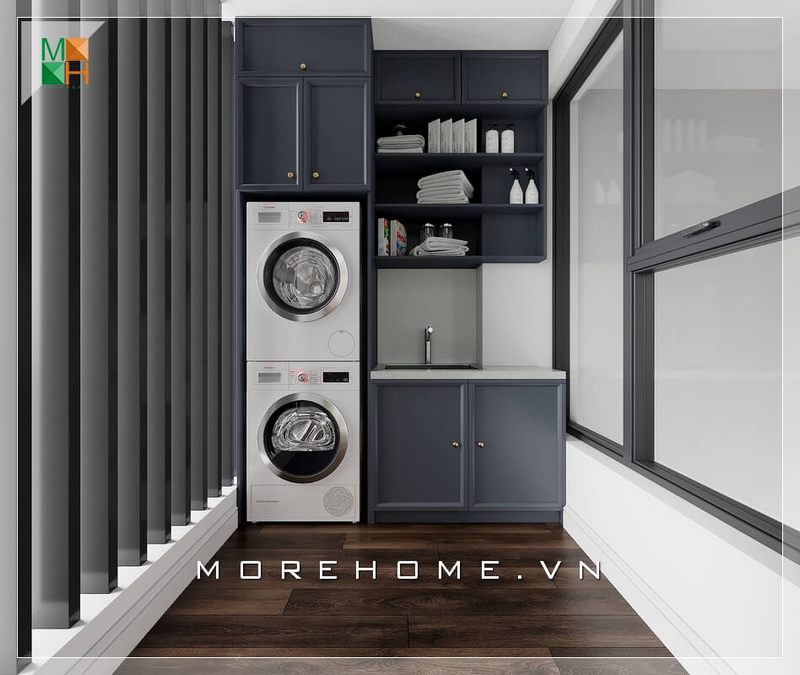 Mẫu thiết kế nội thất phòng giặt đồ sắp xếp nội thất rất khoa học và hiện đại tiện lợi cho chung cư, nhà phố, biệt thự