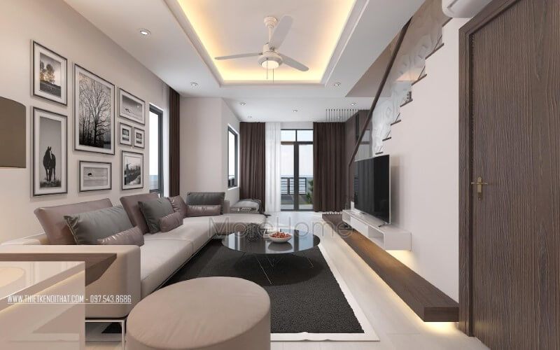 Sofa góc L bọc da cao cấp tạo điểm nhấn sang trọng cho phòng khách hiện đại.
