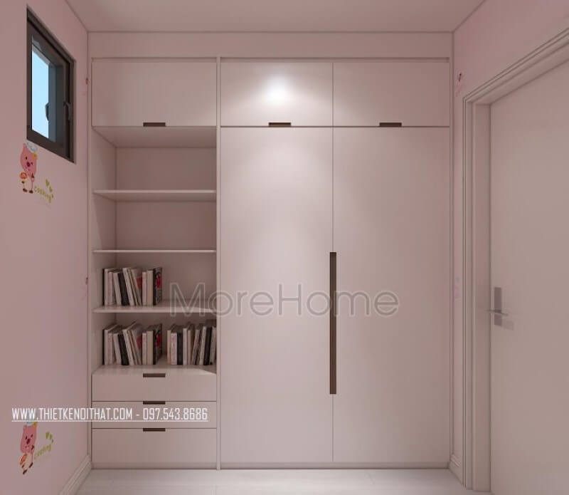 Tủ quần áo hiện đại gỗ công nghiệp kết hợp kệ để sách hiện đại, đẹp cho phòng ngủ con gái.