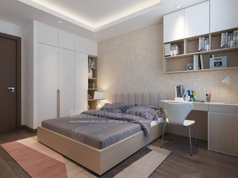Kiến trúc nội thất phòng ngủ của căn hộ hiện đại được thiết kế sang trọng và tinh tế.